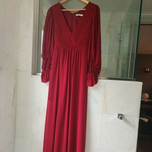 Halston Heritage maxi dress with balloon sleeves in ruby red